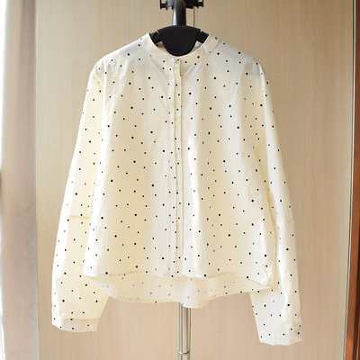小清新灯笼袖宽松立领圆点棉衬衣