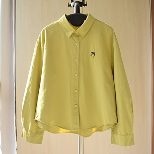 芥末黄精致小伞刺绣柔软纯棉磨毛长袖 女秋冬亮色叠穿打底衬衣 衬衫