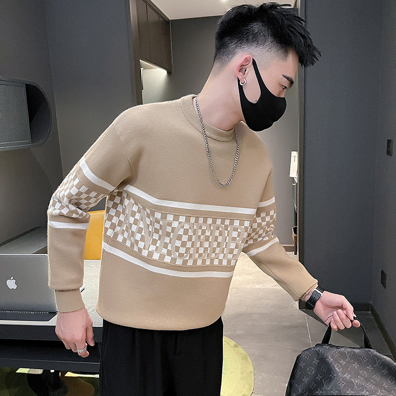 2024秋冬社会小伙痞帅个性撞色格子潮款毛衣男2A822-P78控108,男装针织衫/毛衣,电商A400-1（原B352）