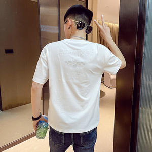 24夏季新款男社会精神小伙个性刺绣网红短袖T恤4 T582-P40控60图片