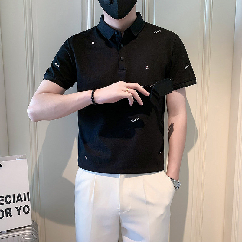 社会小伙字母刺绣polo衫男潮牌短袖抖音PL839-特P48控68,男装Polo衫,电商A400-1（原B352）
