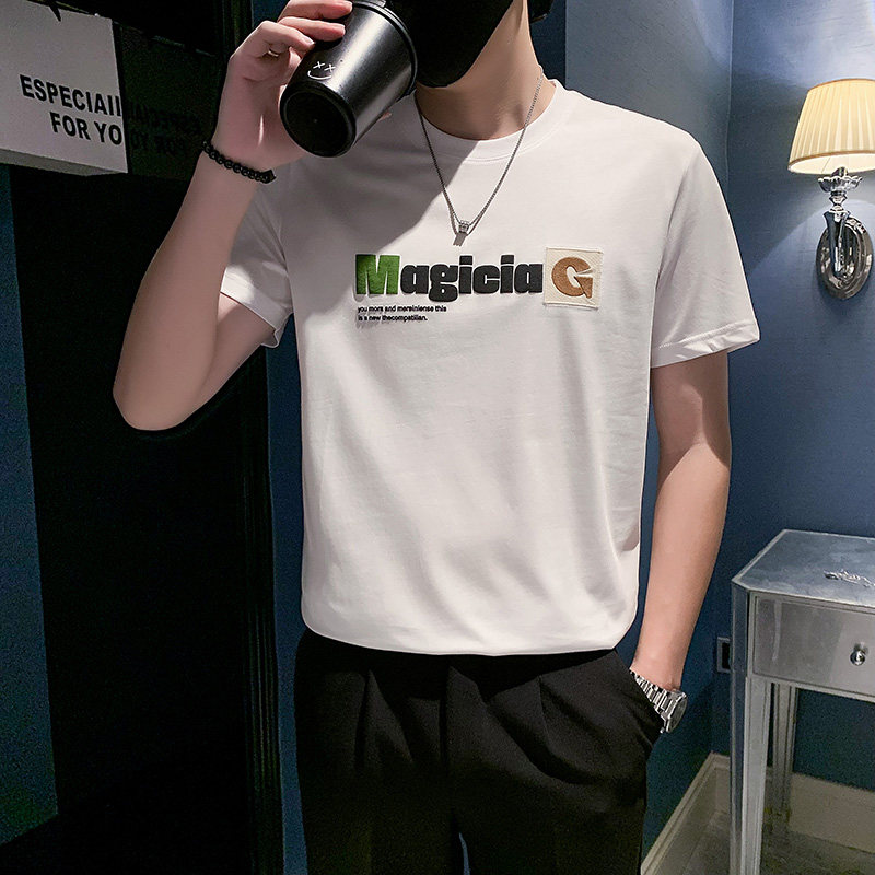 夏季店主风潮牌社会小伙字母刺绣印花修身短袖T恤-7 T817-P38控58图片