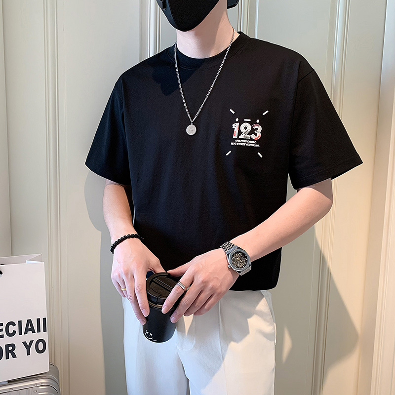 夏季店主风潮牌社会小伙刺绣印花宽松短袖T恤-3T829-特P48控68，男装T恤，电商A400-1（原B352）