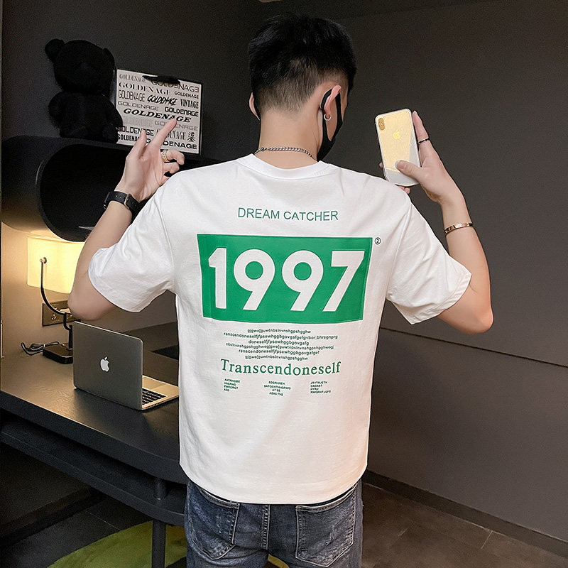 22新款社会精神小伙男字母印花圆领社会人短袖T恤0 T623-P45控65图片