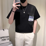 夏季提花拼接撞色高级感气质短袖T恤社会小伙-6T837-P58控78，男装T恤，电商A400-1（原B352）