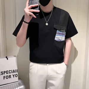 夏季提花拼接撞色高级感气质短袖T恤社会小伙-6 T837-P58控78图片