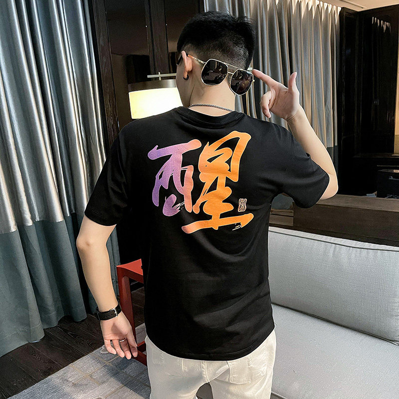 24新款社会小伙个性印花圆领男上衣社会人短袖T恤3 T515-P38控58图片