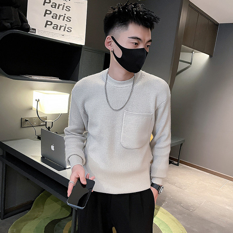 2023秋冬社会小伙痞帅个性口袋潮款针织衫毛衣男4A821-P78控108,男装针织衫/毛衣,电商A400-1（原B352）