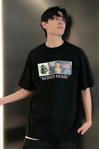 夏季潮男风社会小伙贴布刺绣印花潮牌宽松短袖T恤-3 T811-P48控68图片