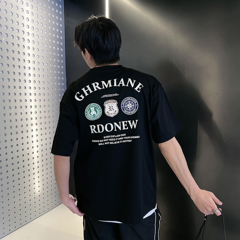 夏季潮男风社会小伙刺绣印花潮牌宽松短袖T恤-1 T827-P48控68图片