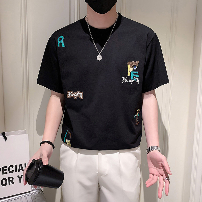 夏季店主风潮牌社会小伙个性字母刺绣宽松短袖T恤-1T836-P58控78,男装T恤,电商A400-1（原B352）