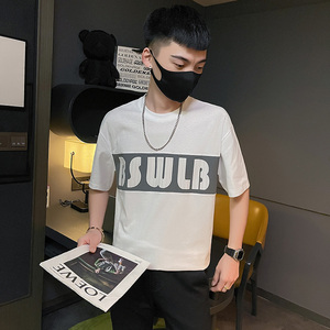 夏季新款男社会精神小伙网红拼接印花圆领短袖T恤 T530-P48控68图片