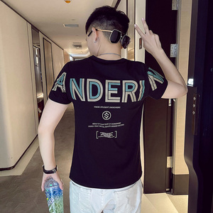 24新款社会小伙个性印花圆领男上衣社会人短袖T恤6 T561-P38控58图片