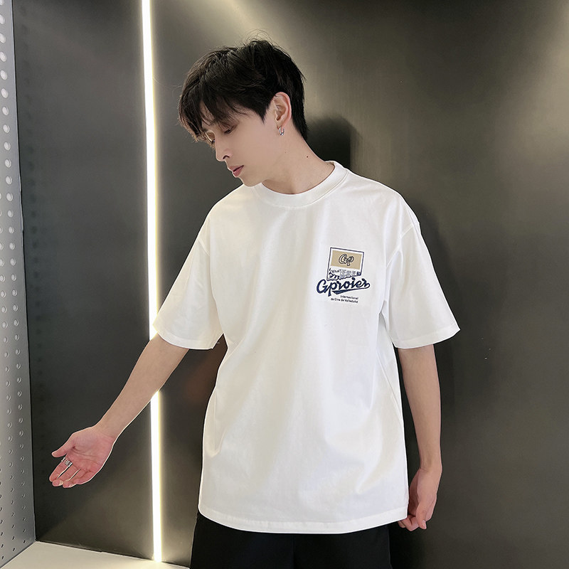 夏季潮男风社会小伙刺绣印花潮牌宽松短袖T恤-1 T812-特P48控68图片