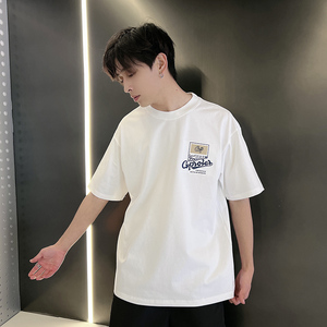 夏季潮男风社会小伙刺绣印花潮牌宽松短袖T恤-1 T812-特P48控68图片
