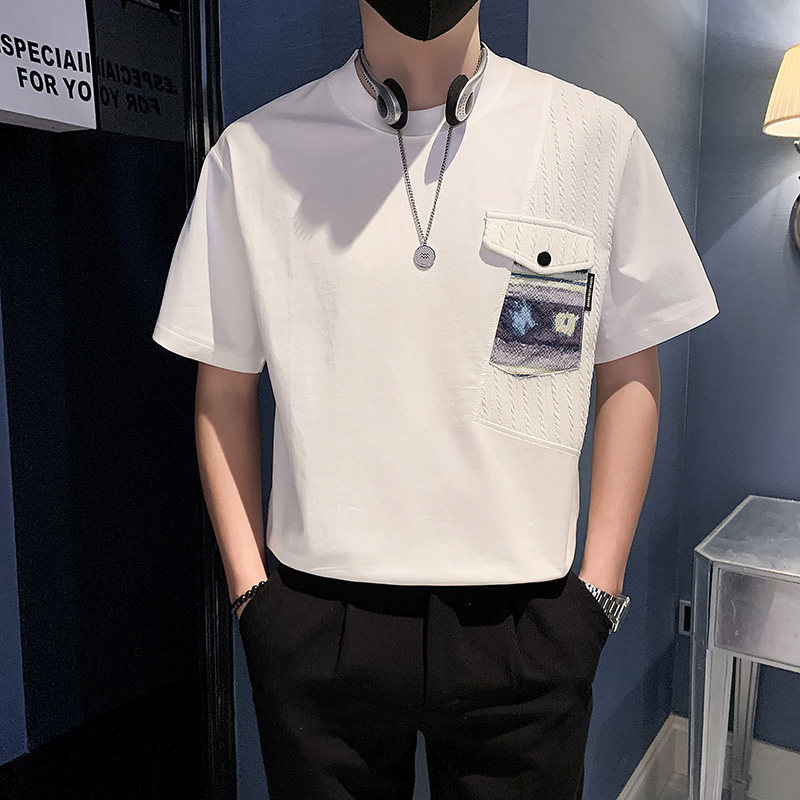 夏季提花拼接撞色高级感气质短袖T恤社会小伙-1 T837-P58控78图片