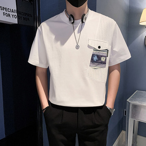 夏季提花拼接撞色高级感气质短袖T恤社会小伙-1 T837-P58控78图片
