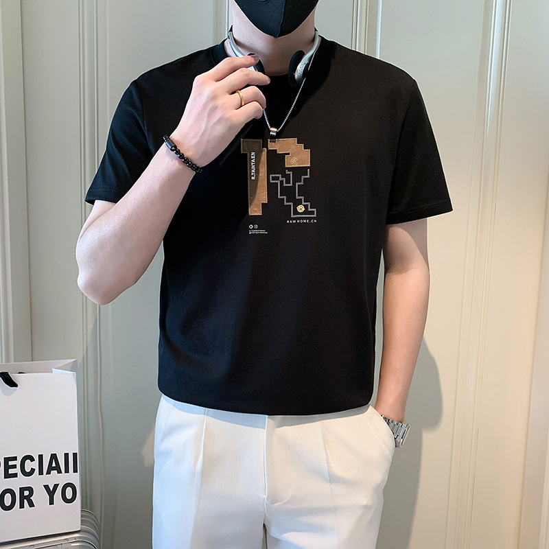 夏季店主风潮牌社会小伙简约字母刺绣修身短袖T恤-1T820-P38控58，男装T恤，电商A400-1（原B352）