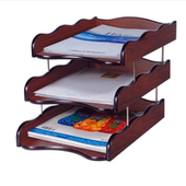 木质文件架 办公用品汇星黑桃木色三层木质文件盘 5013 包邮