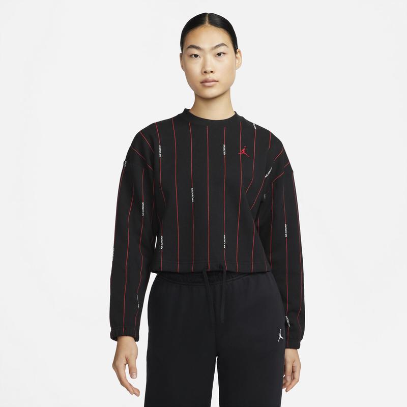 Jordan Plus Essential Fleece Crew 女士运动休闲套头卫衣黑色