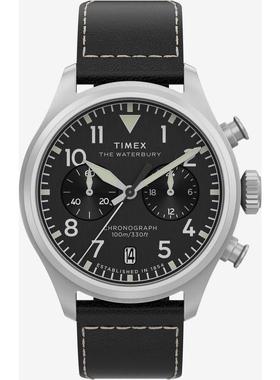 代购Timex天美时男士腕表计时夜光日期测速皮带金属防水黑色