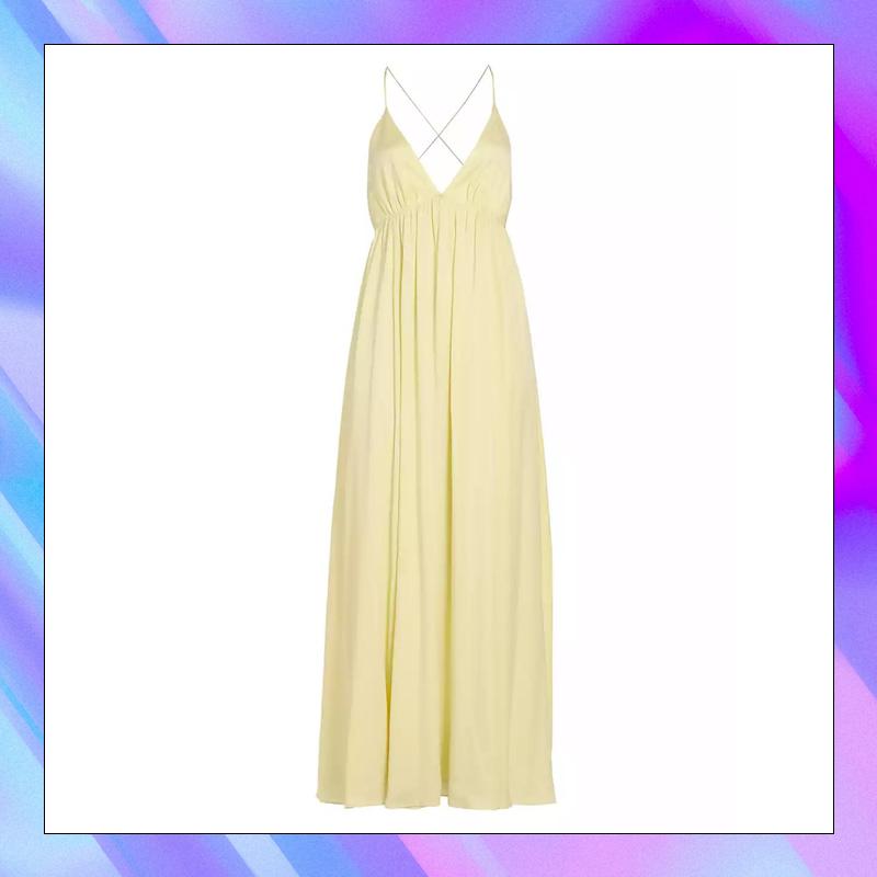 全球代购Zimmermann连衣裙女式新款专柜淡黄色吊带式露背长裙