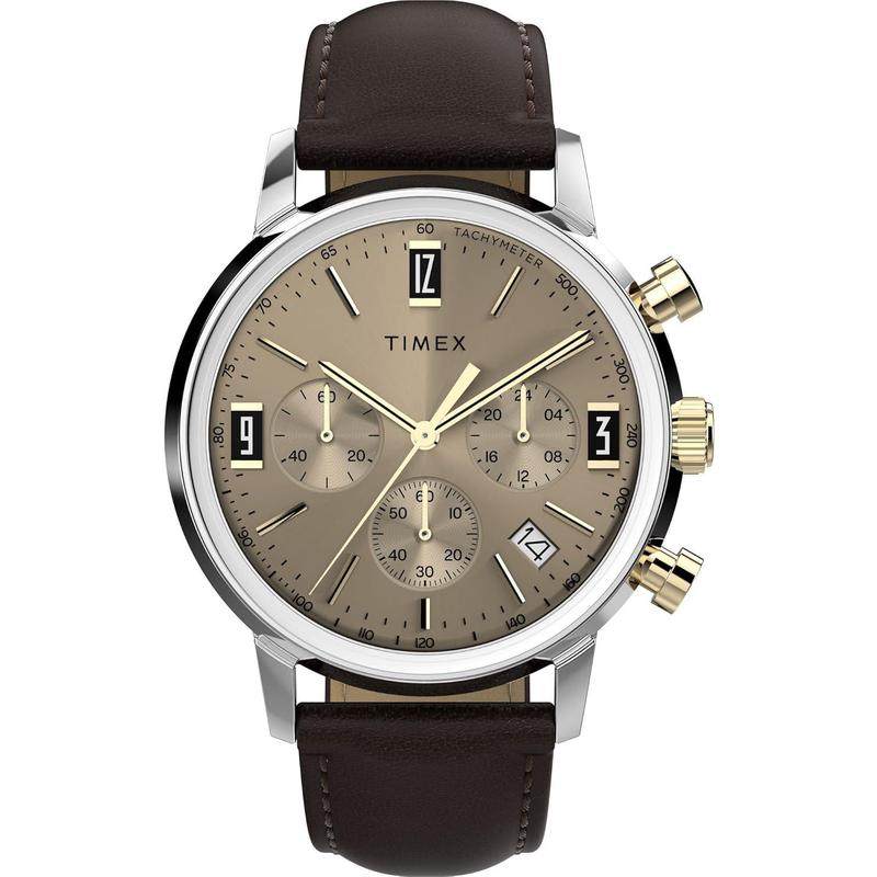 代购Timex天美时男士腕表计时夜光测速日期皮带钢壳棕色40mm商务