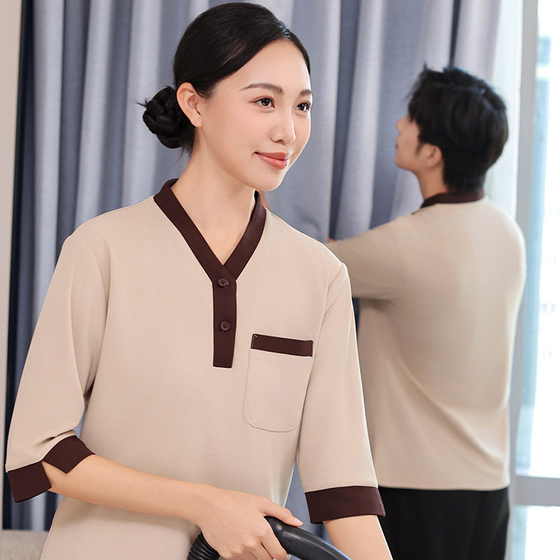 V领保洁t恤中袖家政清洁工作服夏装物业楼层卫生阿姨制服吸汗透气