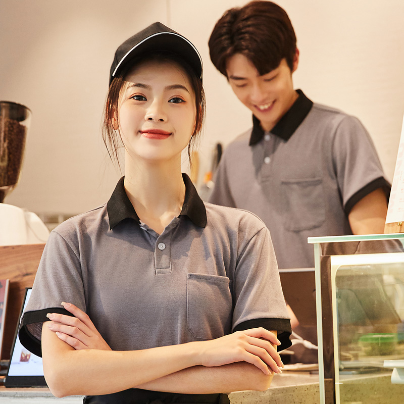 快餐店工作服印字收银台男女t恤衫短袖蛋糕烘焙店营业员制服定做