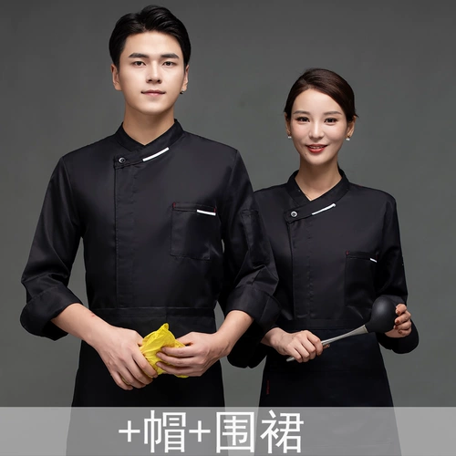 白色厨师服长袖法式西餐厅牛排店厨房服男女秋天上衣西点烘焙制服