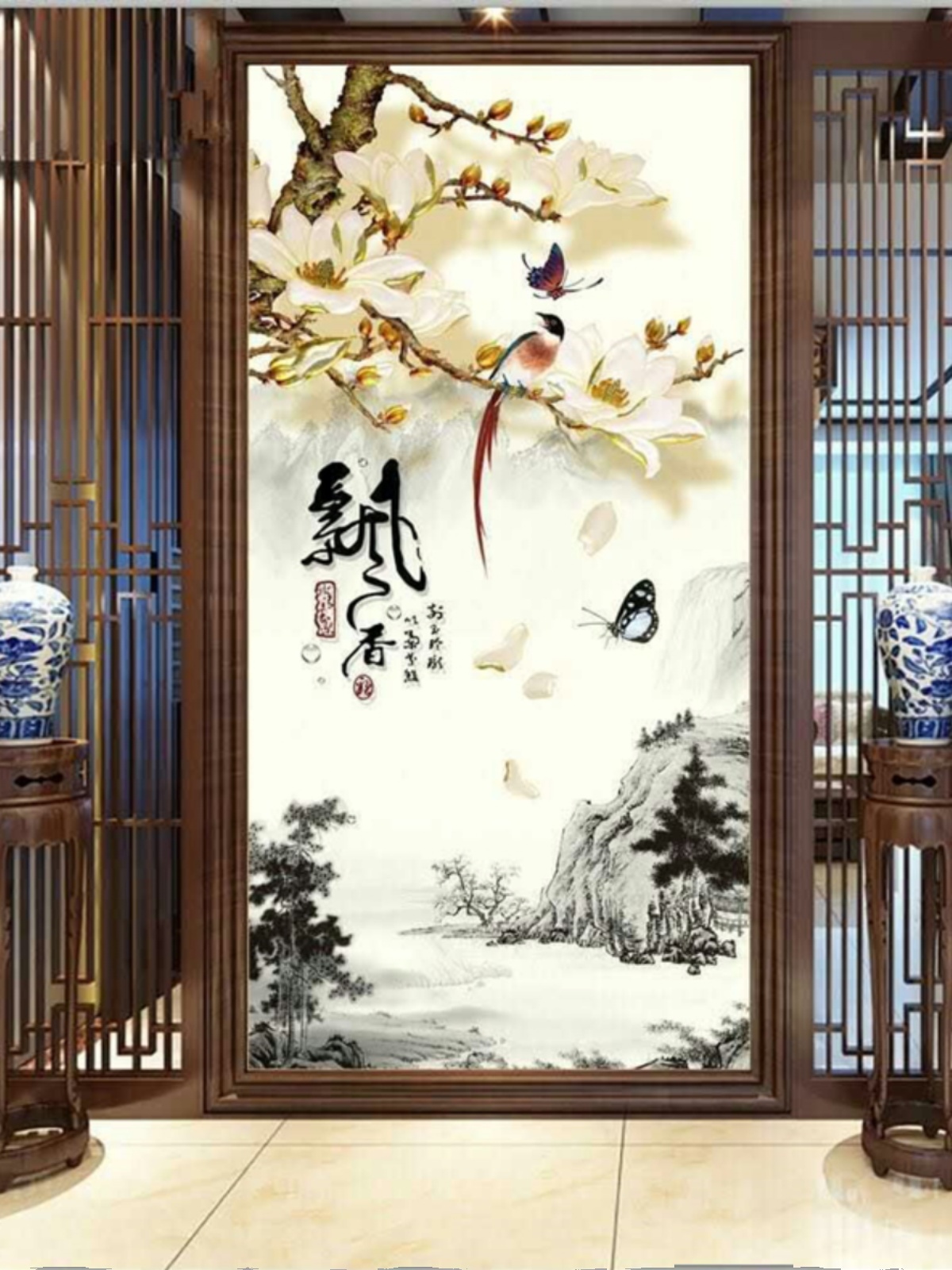 玄关瓷砖画摇钱树屏风画背景墙花砖过道拼花砖个性壁画砖抛晶瓷砖