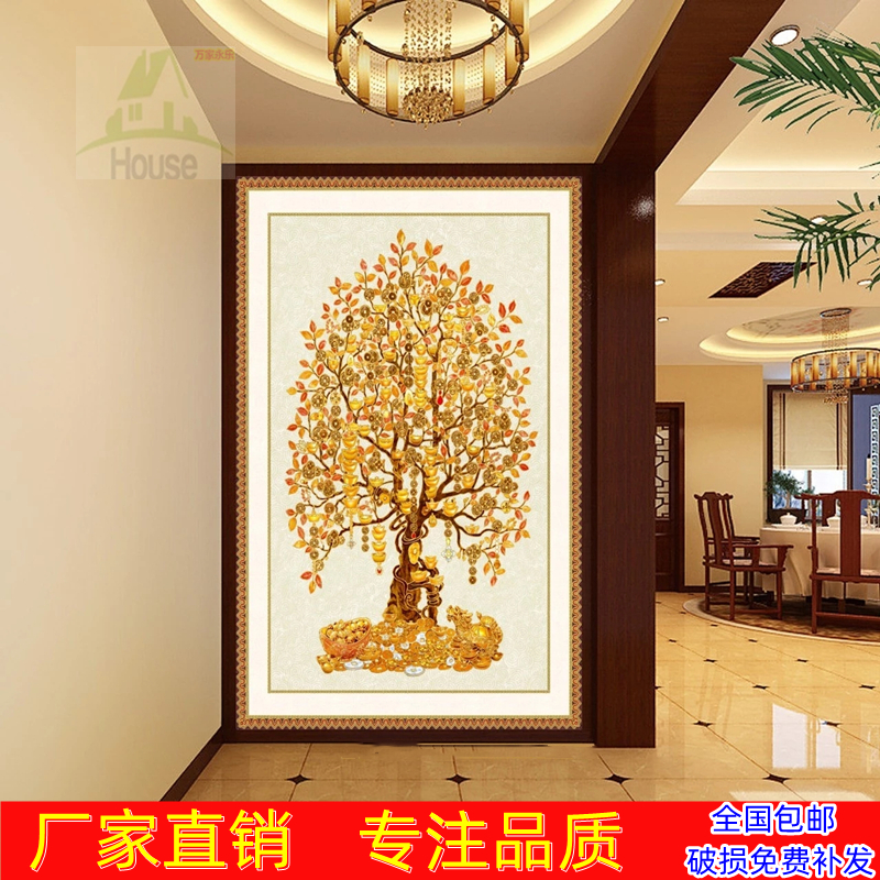 玄关瓷砖画摇钱树屏风画背景墙花砖过道拼花砖个性壁画砖抛晶瓷砖