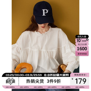 100%棉 春秋宽松娃娃衫 小众设计感灯笼袖 衬衫 上衣 花边女式 a02