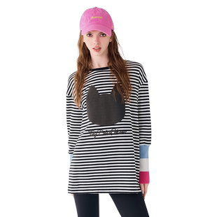 a02纯棉条纹打底衫圆领长袖T恤女2025新款秋季设计感显瘦上衣秋装