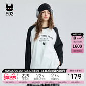 a02黑猫系列宽松圆领插肩袖 春秋通勤穿搭打底衫 长袖 T恤女2025新款