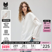 蕾丝花边秋装 a02圆领宽松长袖 T恤女2025春秋新款 上衣白色衬衣