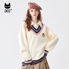 【非正式学院】a02学院风假两件针织衫女2025衬衫领减龄套头毛衣