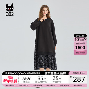 长裙 黑色裙子设计感秋装 a02假两件拼接碎花连衣裙女2025新款 秋季