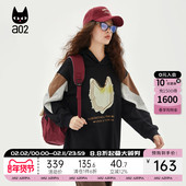 通勤风长袖 a02新款 2025初秋穿搭卫衣连帽拼接宽松版 印花棉上衣女