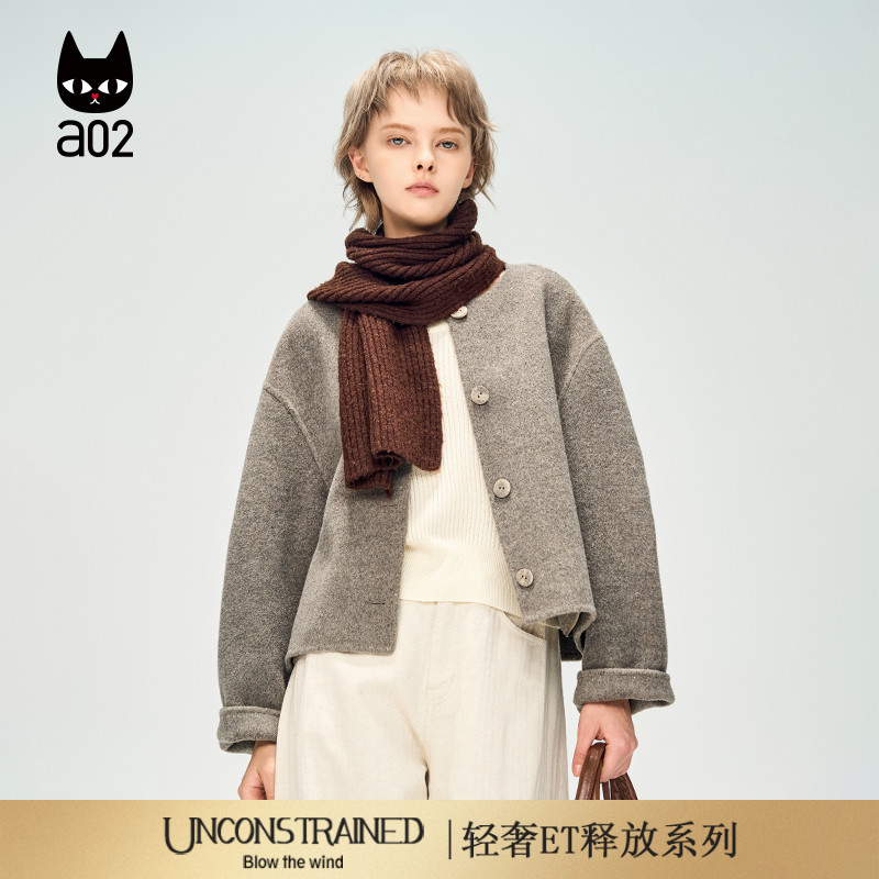 a02【ET释放系列】宽松绵羊毛叠穿双面呢外套女2025新款冬季上衣