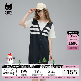 夏装 T恤裙子宽松短袖 新款 a02假两件设计感连衣裙女2025夏季