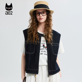 春季 短款 挺括工装 a02宽松圆领牛仔马甲女2026新款 风休闲无袖 外套