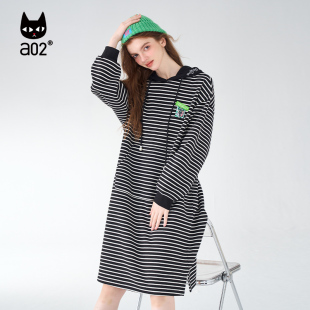 a02休閑寬松連衣裙2025秋季 style 新品 Fuzzy 撞色甜酷衛(wèi)衣裙子