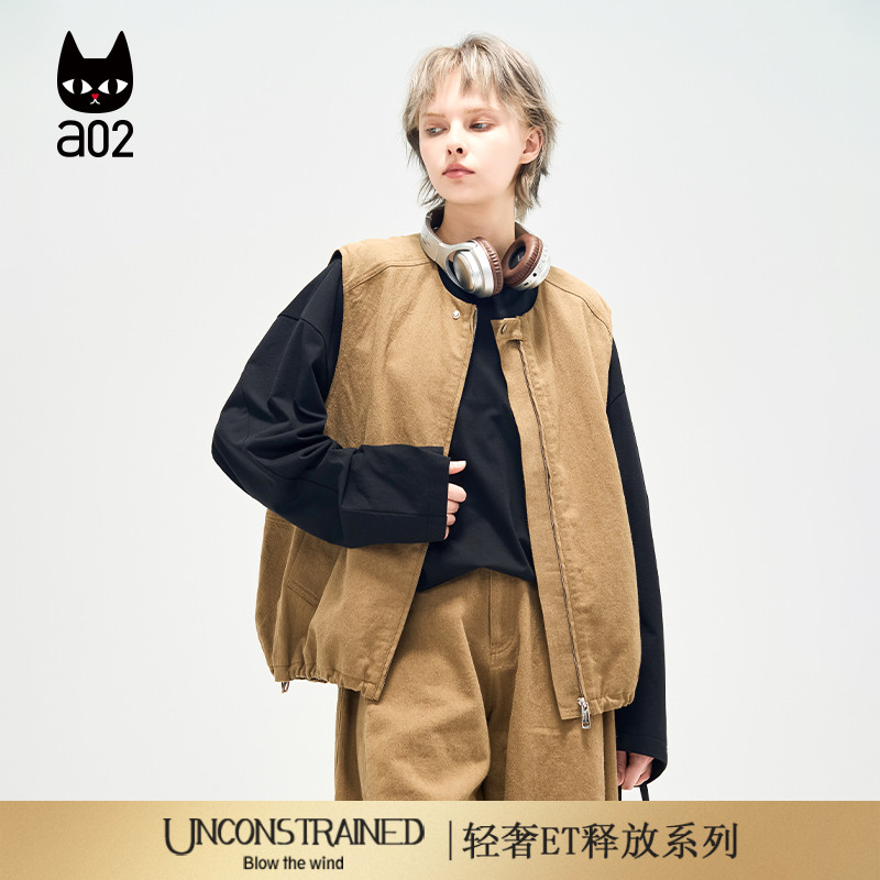 a02【ET释放系列】美拉德宽松巴恩风马甲女2025新款秋季无袖外套