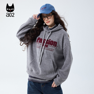 a02宽松加绒连帽卫衣女2025新款冬季保暖加厚多色百搭冬装上衣