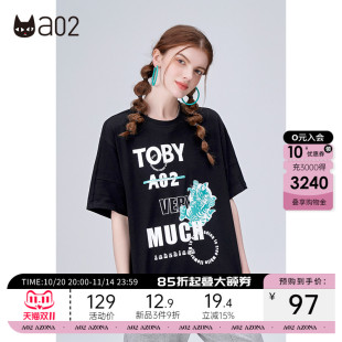 小众设计显瘦上衣女 新品 a02国潮复古街头猫咪纯棉短袖 T恤夏季