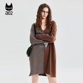 a02黑猫系列宽松连帽拼接卫衣连衣裙女2026新款 春季 V领裙子不对称