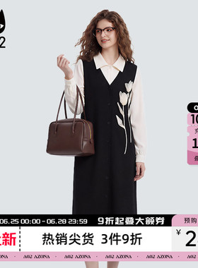 a02宽松假两件衬衫领连衣裙女款2026新款春秋黑色裙子通勤穿搭