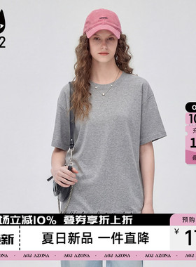 a02新款松弛感灰色刺绣T恤女2026夏款设计感透气宽松圆领上衣内搭