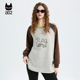 a02黑猫系列撞色插肩袖 绣花透气春装 宽松圆领卫衣女2026新款 春季